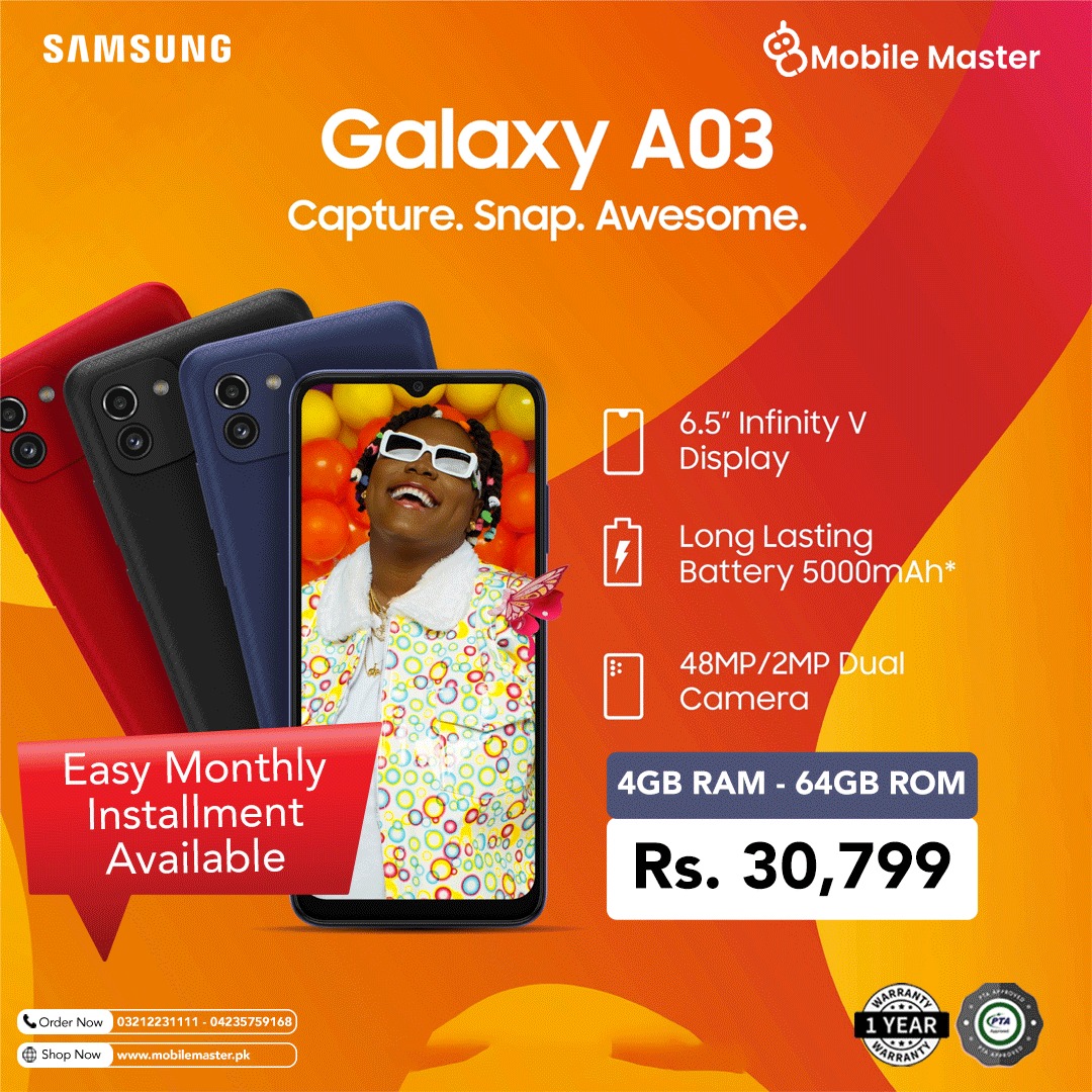 Samsung A03 Galaxy 4GB/64GB on easy monthly installments